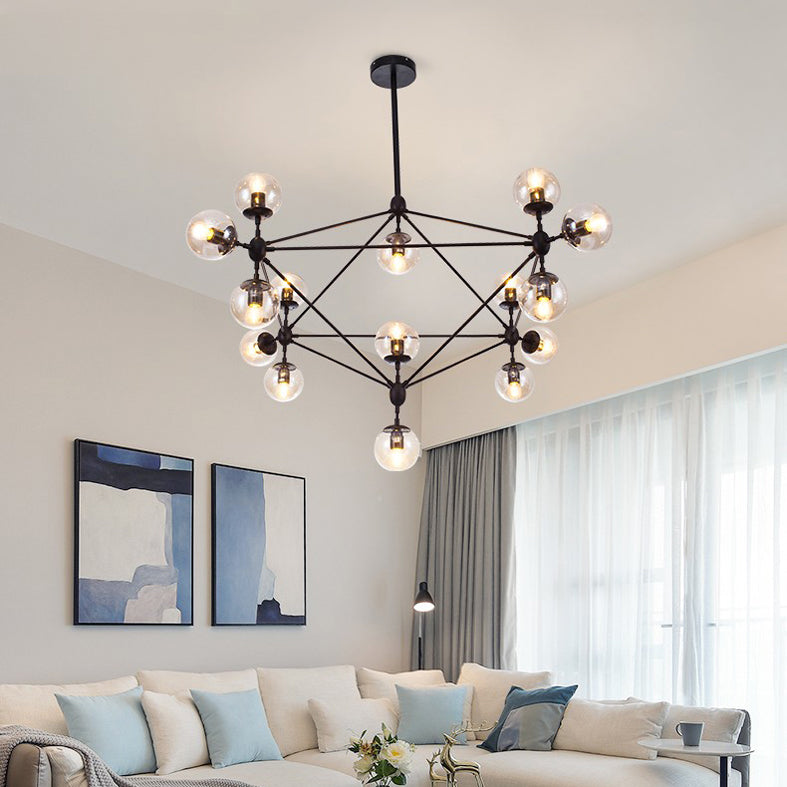 Shaded Glass Ceiling Chandelier Pendant Industrial-Style Living Room Hanging Chandelier Light in Black