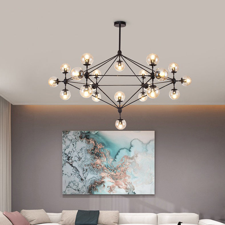 Shaded Glass Ceiling Chandelier Pendant Industrial-Style Living Room Hanging Chandelier Light in Black