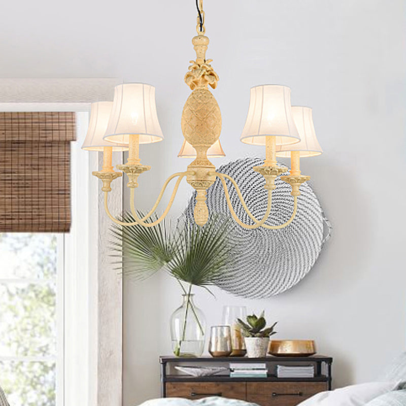 Empire Shade Fabric Hanging Ceiling Light Simple Style 5/8 Lights Yellow Chandelier Light Fixture