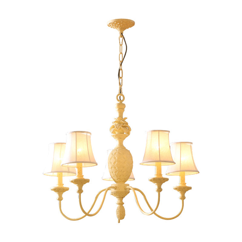 Empire Shade Fabric Hanging Ceiling Light Simple Style 5/8 Lights Yellow Chandelier Light Fixture