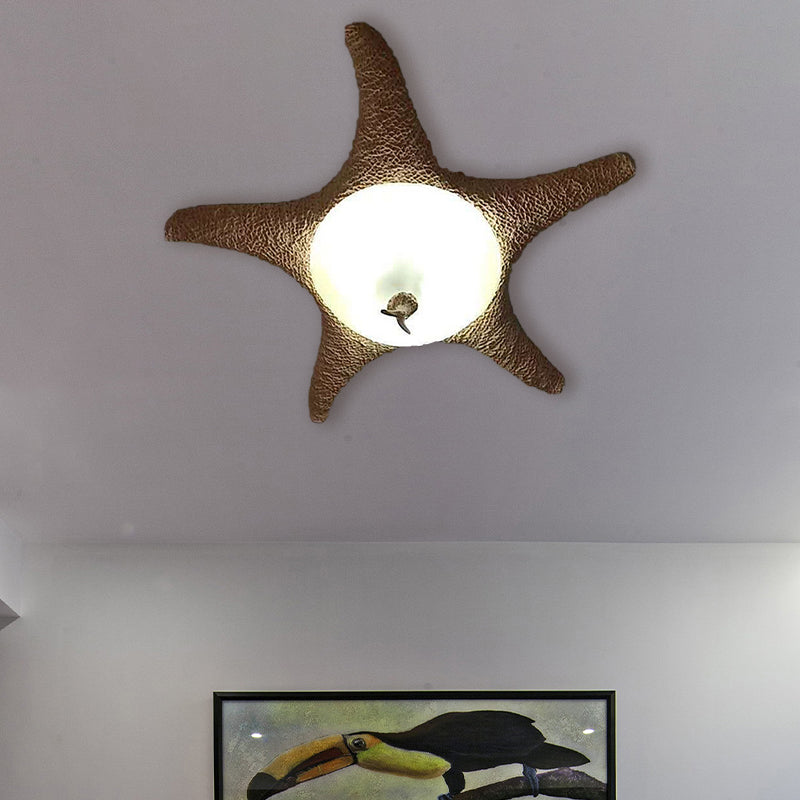 3 Bulbs Flush Mount Lighting Traditional Starfish Frosted Glass Ceiling Mounted Lamp Fixture in Beige