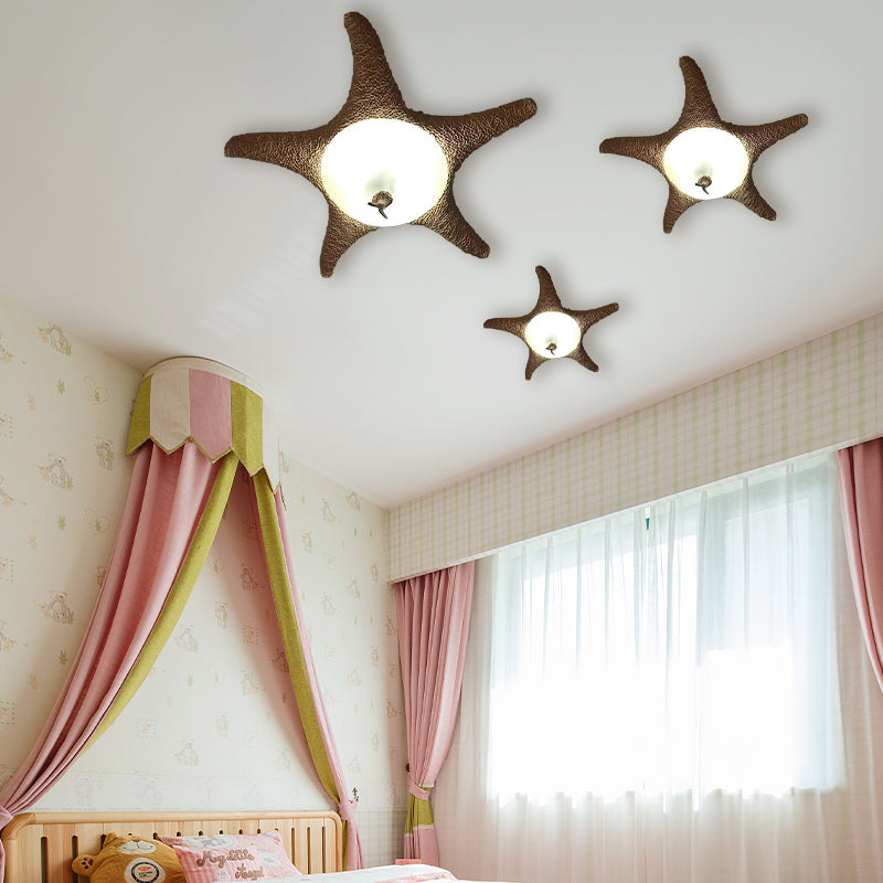 3 Bulbs Flush Mount Lighting Traditional Starfish Frosted Glass Ceiling Mounted Lamp Fixture in Beige