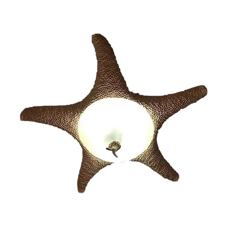 3 Bulbes Flush Mount Lighting Traditional Starfish Frosted Glass Ceiling Mounted Lamp Fixture in Beige