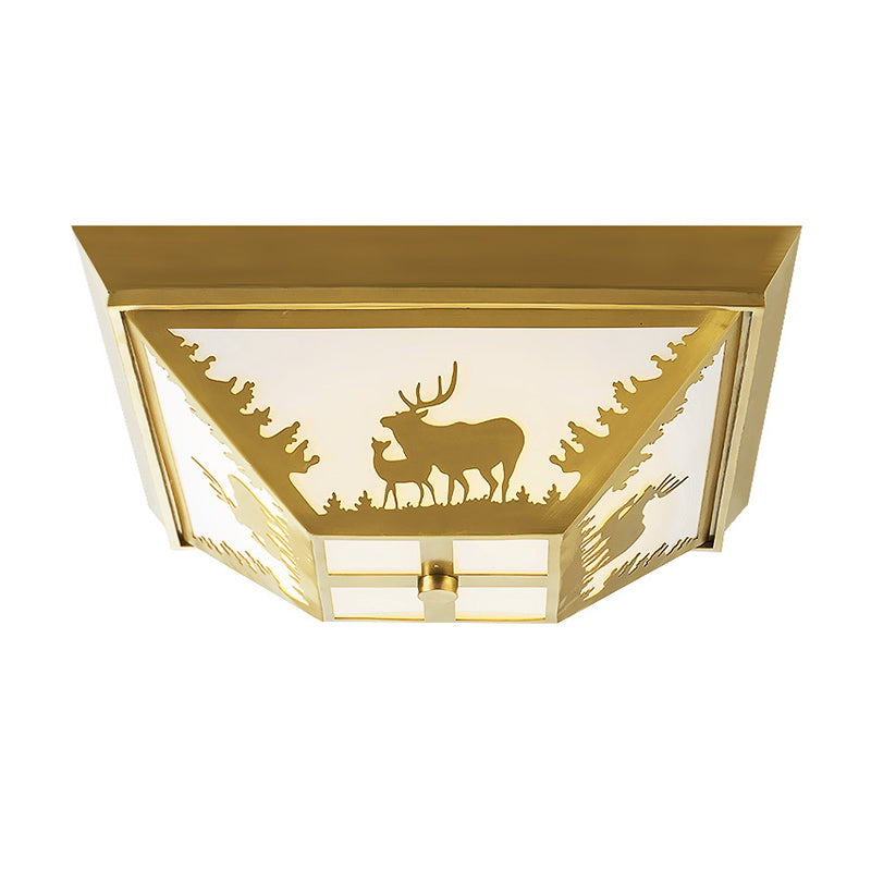 Brass Trapézoïde Flush Éclairage Éclairage Métatage 4 Bulbes Salon de vie Plafond du mont Lamp