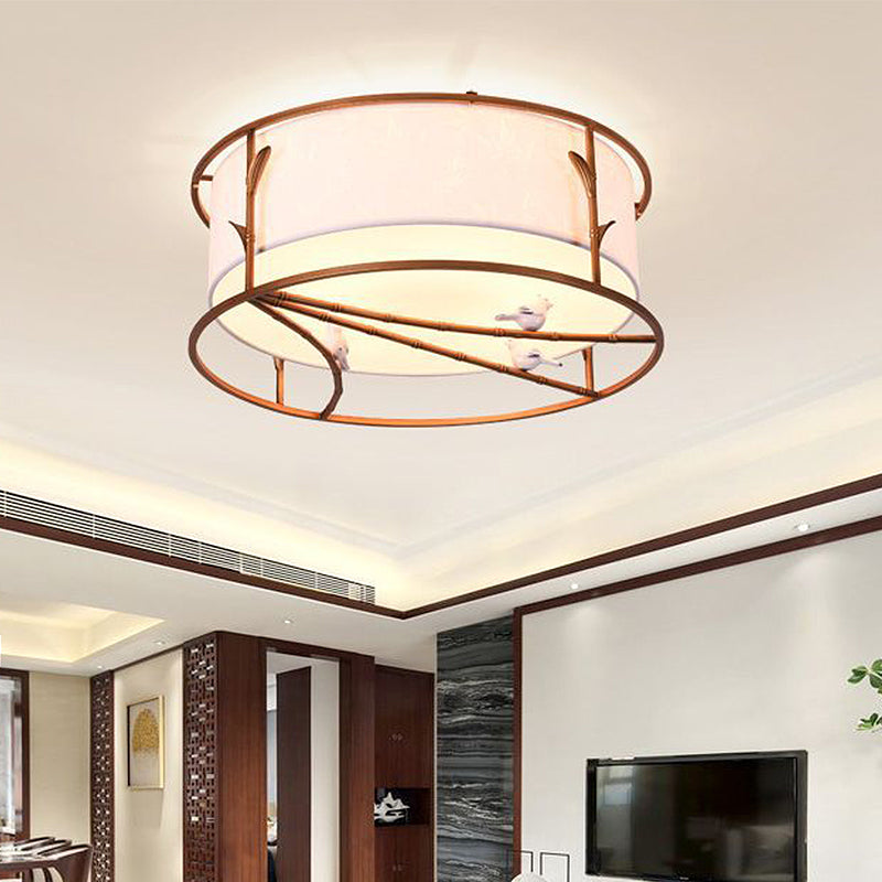 Brown Drum Ceiling Flush Lighting Traditional Fabric 16"/19.5"/23.5" Wide 3/5/6 Heads Bedroom Flush Mount Lamp Fixture