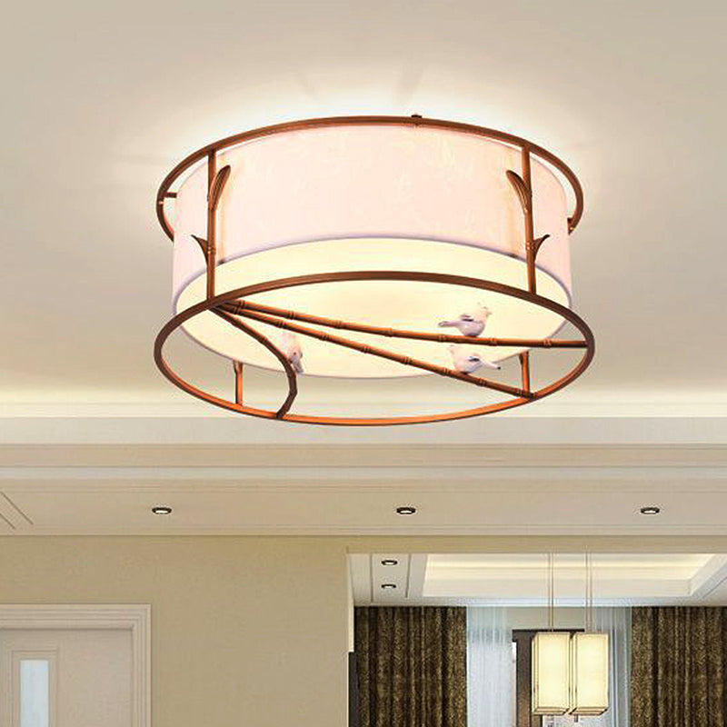 Brown Drum Ceiling Flush Lighting Traditional Fabric 16"/19.5"/23.5" Wide 3/5/6 Heads Bedroom Flush Mount Lamp Fixture