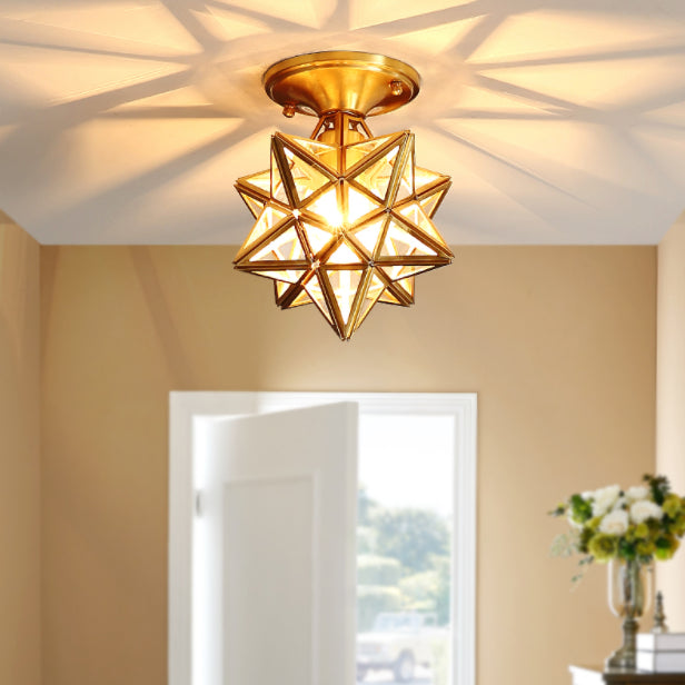 Gold Ceiling Mounted Fixture Traditional-Style Glass Star-Shaped Ceiling Light Fixture