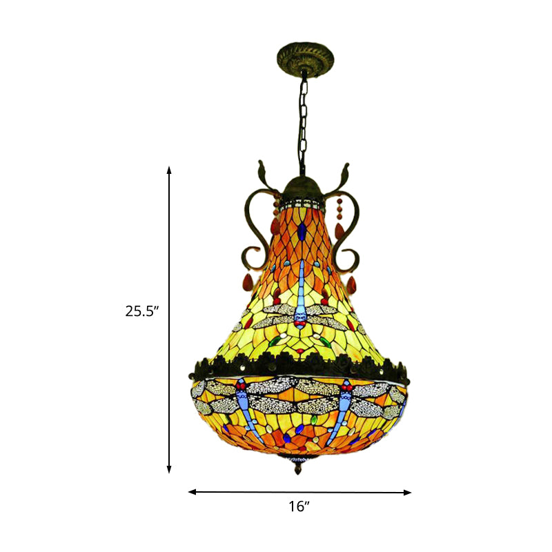 Chandelier de libellule de 16 "/19,5" de largeur Lumière Lumière Méditerranée vitrail 6/8 lumières