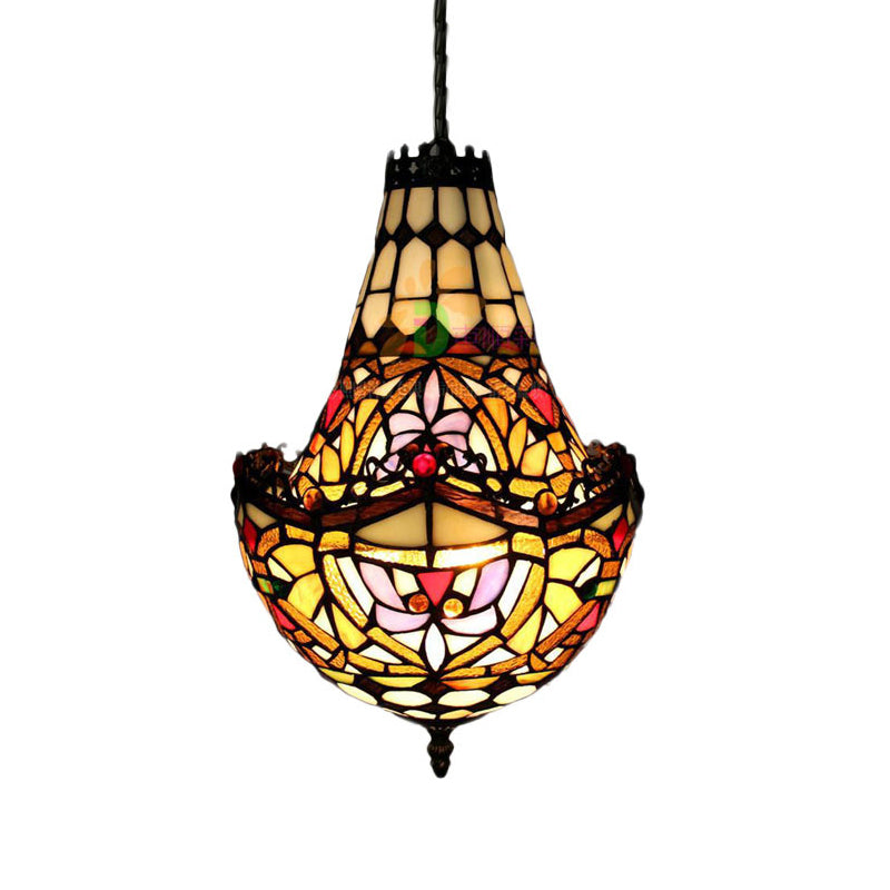 Tiffany Flower Chandelier Lighting 2/3/5 Lights Stained Glass Pendant Light Kit in Black, 10"/12"/16" Wide