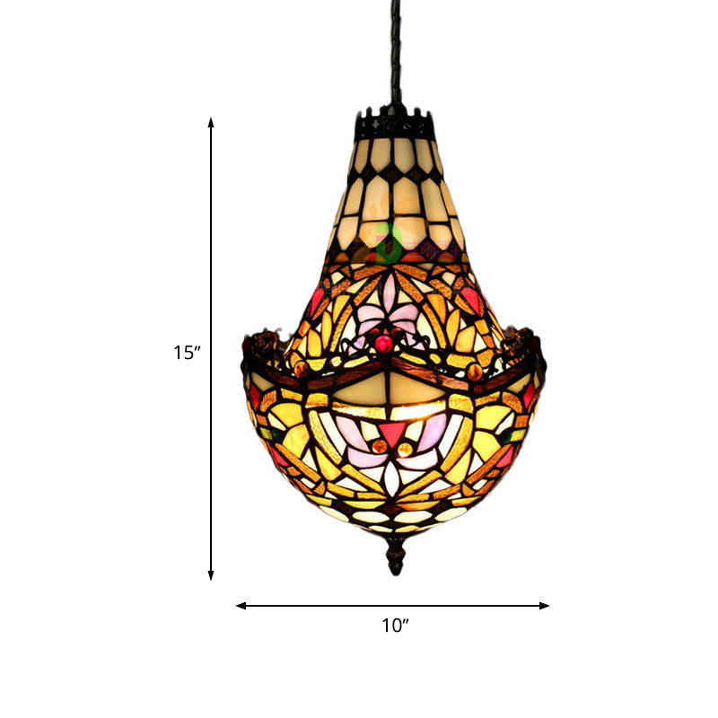 Tiffany Flower Chandelier Lighting 2/3/5 Lights Stained Glass Pendant Light Kit in Black, 10"/12"/16" Wide