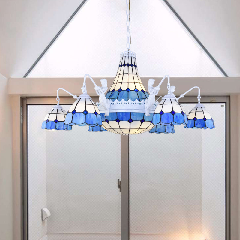 Verre tachée blanche grille de lustre à motifs 13 lumières