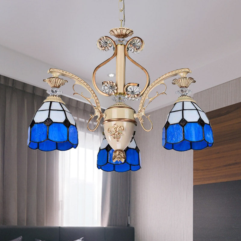 Baroque Dome Shape Chandelier Lumière 5/9/11 Lumières Coupage Éclairage de pendentif en verre en bleu, 23,5 "/31,5" /35,5 "de largeur