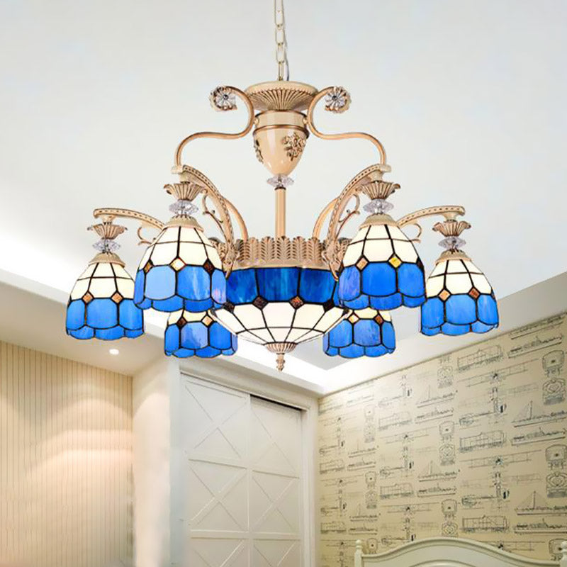 Baroque Dome Shape Chandelier Lumière 5/9/11 Lumières Coupage Éclairage de pendentif en verre en bleu, 23,5 "/31,5" /35,5 "de largeur