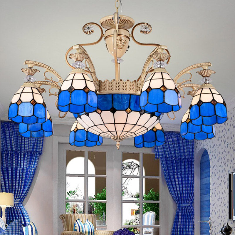 Baroque Dome Shape Chandelier Lumière 5/9/11 Lumières Coupage Éclairage de pendentif en verre en bleu, 23,5 "/31,5" /35,5 "de largeur