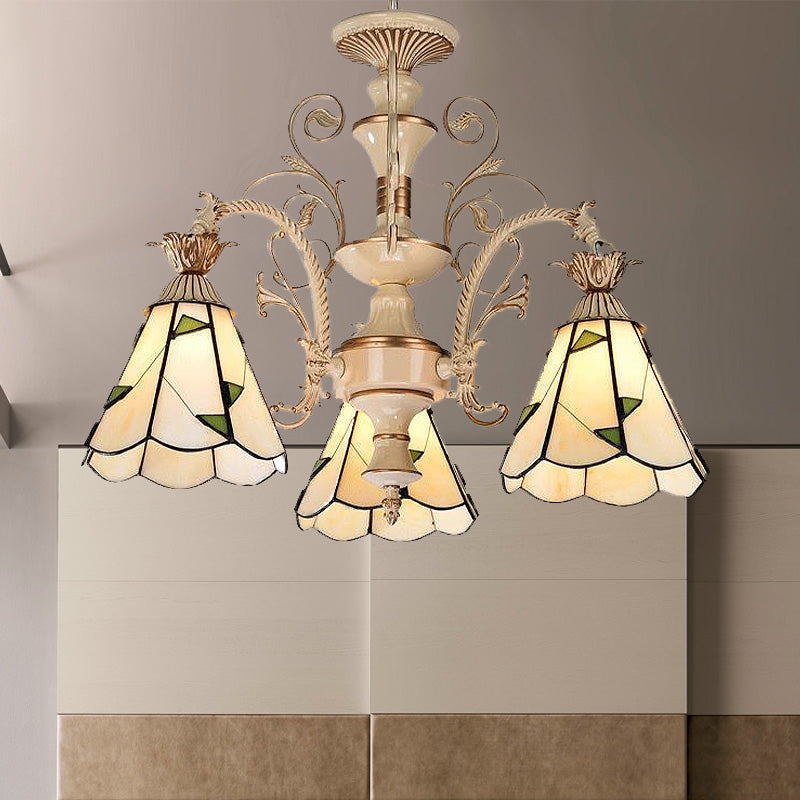 3/5 lumières lustre d'éclairage d'éclairage baroque lampe à goutte en vitrail en blanc et or