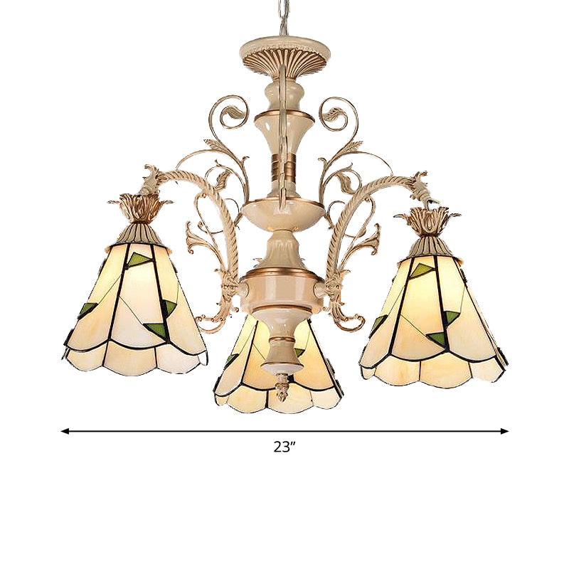 3/5 lumières lustre d'éclairage d'éclairage baroque lampe à goutte en vitrail en blanc et or