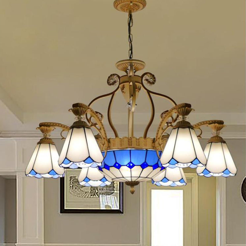 31,5 "/37,5" Cône de large Cône Tacon Tanage Pendant lustre Baroque Style 8/11 Lumières Éclairage de suspension blanche / bleue