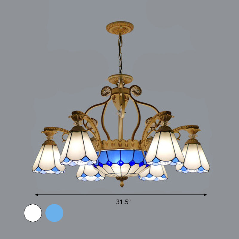 31,5 "/37,5" Cône de large Cône Tacon Tanage Pendant lustre Baroque Style 8/11 Lumières Éclairage de suspension blanche / bleue