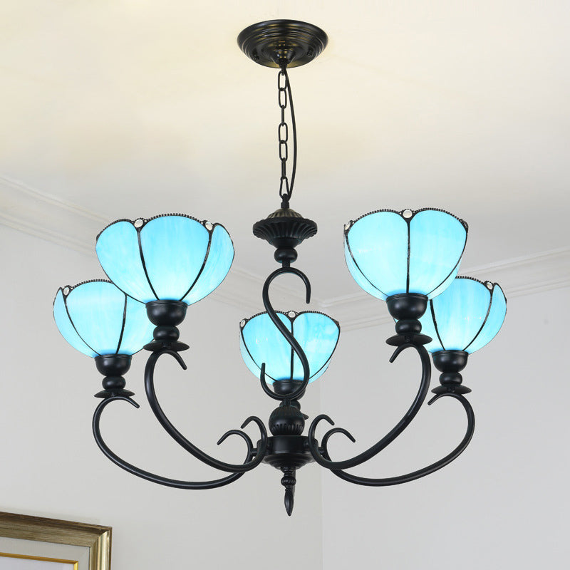 Chandelier festonné 3/5/6/8 LUMILES BLUE / BLEU ET VERRE EN VERRE EN PENDANT BAROQUE POUR LA SALLE À DANS