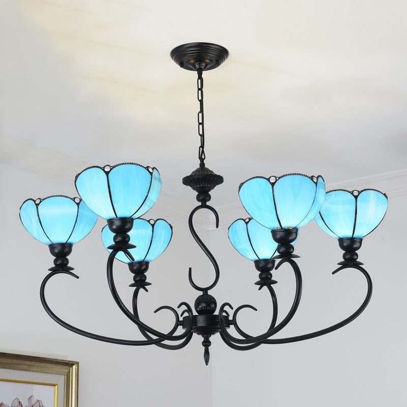 Chandelier festonné 3/5/6/8 LUMILES BLUE / BLEU ET VERRE EN VERRE EN PENDANT BAROQUE POUR LA SALLE À DANS