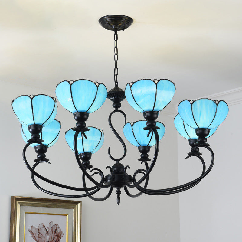 Chandelier festonné 3/5/6/8 LUMILES BLUE / BLEU ET VERRE EN VERRE EN PENDANT BAROQUE POUR LA SALLE À DANS