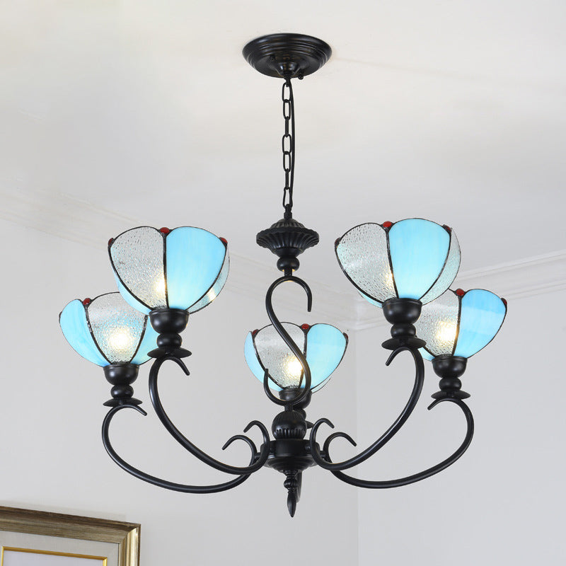 Chandelier festonné 3/5/6/8 LUMILES BLUE / BLEU ET VERRE EN VERRE EN PENDANT BAROQUE POUR LA SALLE À DANS