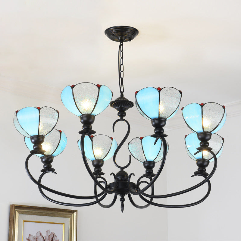 Chandelier festonné 3/5/6/8 LUMILES BLUE / BLEU ET VERRE EN VERRE EN PENDANT BAROQUE POUR LA SALLE À DANS