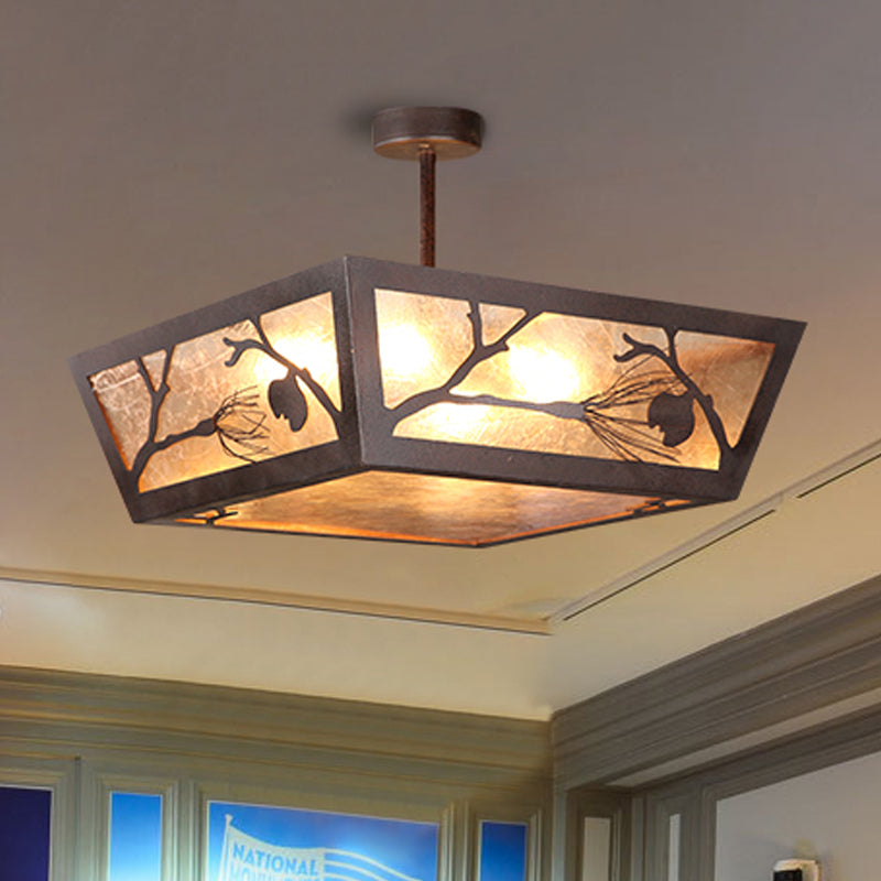 Illuminazione semifulpa in metallo affusolato tradizionale a 4 lampadine a soffitto lampada montata in ruggine per il ristorante