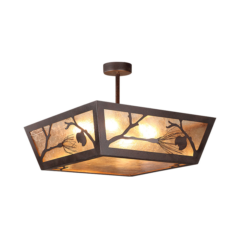 Tapered Metal Semi Flush Lighting Traditional 4 Bulbs Ceiling Mounted Lamp Fixture in Rust for Restaurant