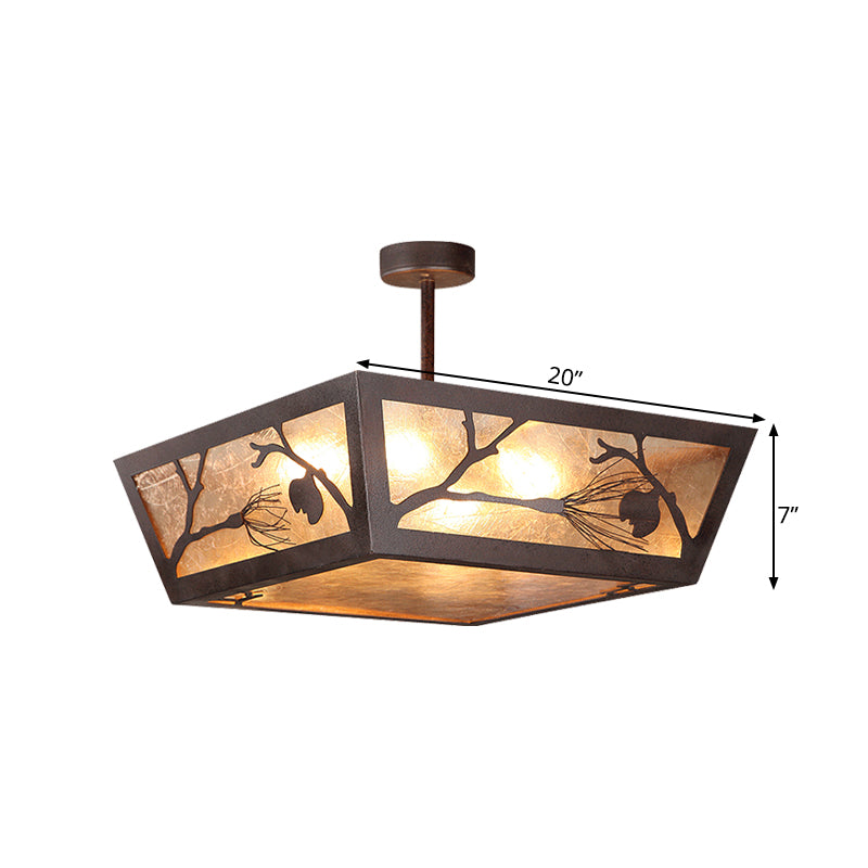 Tapered Metal Semi Flush Lighting Traditional 4 Bulbs Ceiling Mounted Lamp Fixture in Rust for Restaurant