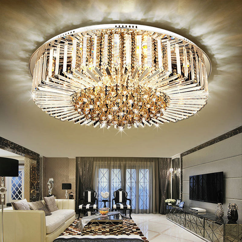 Silver Circular LED Flush Mount in Modern Luxury Style Roestvrij Staal Plafond Licht met Crystal Shade