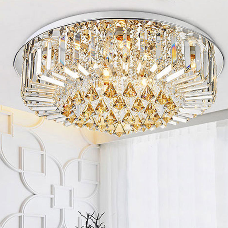 Silver Circular LED Flush Mount in Modern Luxury Style Roestvrij Staal Plafond Licht met Crystal Shade