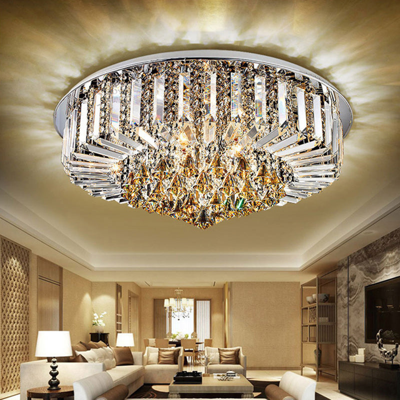 Silver Circular LED Flush Mount in Modern Luxury Style Roestvrij Staal Plafond Licht met Crystal Shade