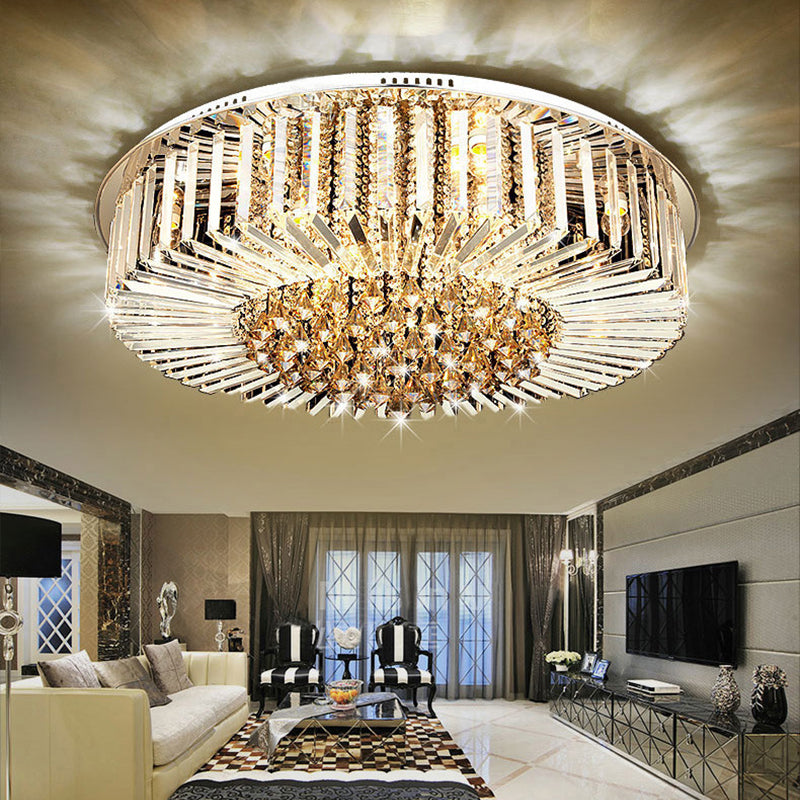 Silver Circular LED Flush Mount in Modern Luxury Style Stainless - Steel Massimale Light con Crystal Shade