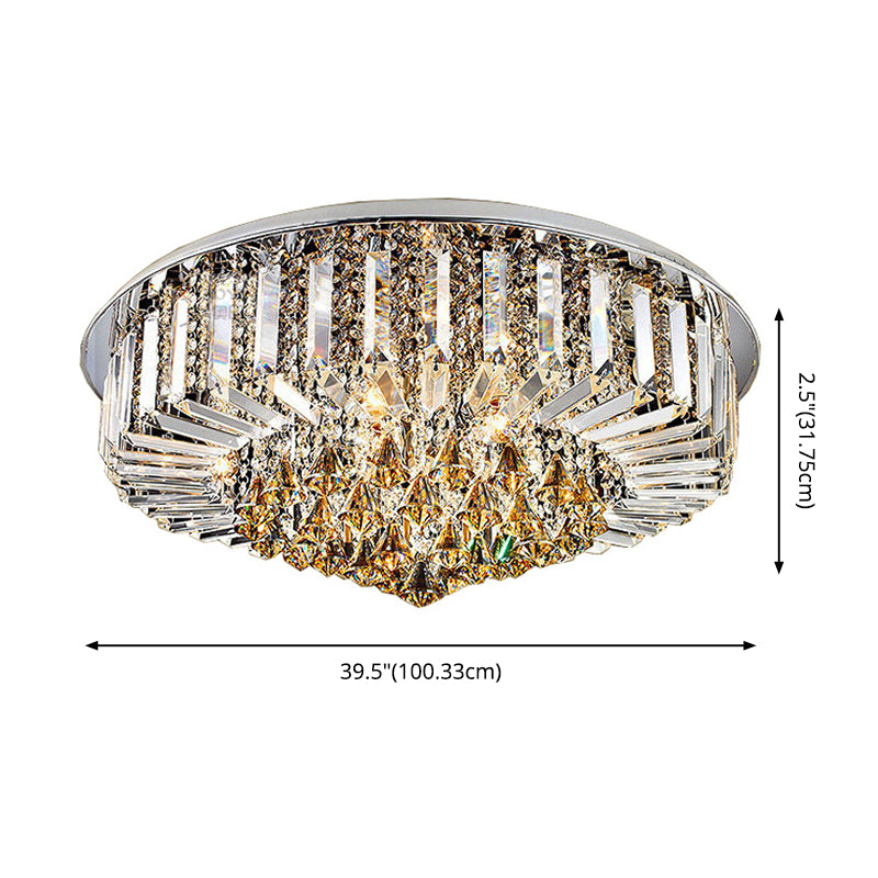 Silver Circular LED Flush Mount in Modern Luxury Style Stainless-Steel Ceiling Light with Crystal Shade