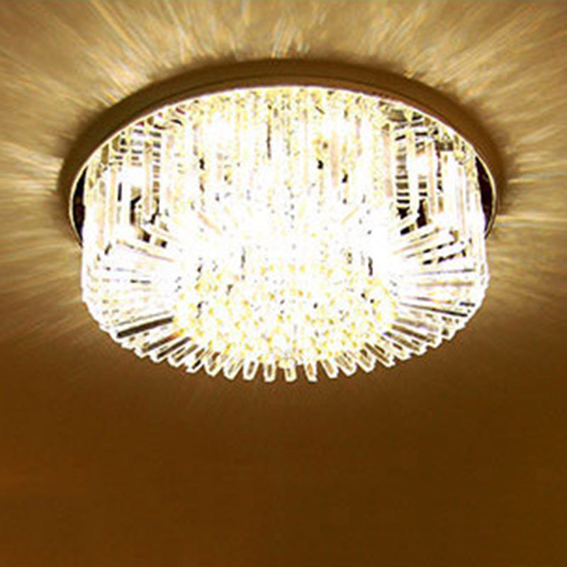 Silver Circular LED Flush Mount in Modern Luxury Style Roestvrij Staal Plafond Licht met Crystal Shade