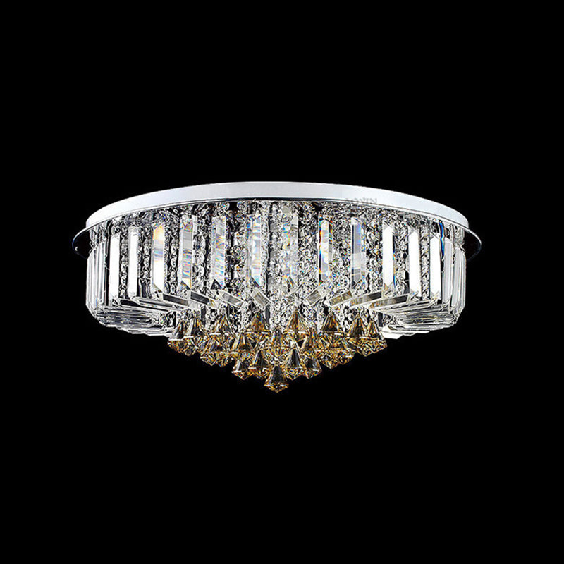 Silver Circular LED Flush Mount in Modern Luxury Style Stainless - Steel Massimale Light con Crystal Shade