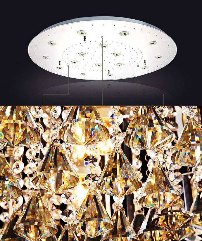 Silver Circular LED Flush Mount in Modern Luxury Style Stainless-Steel Ceiling Light with Crystal Shade