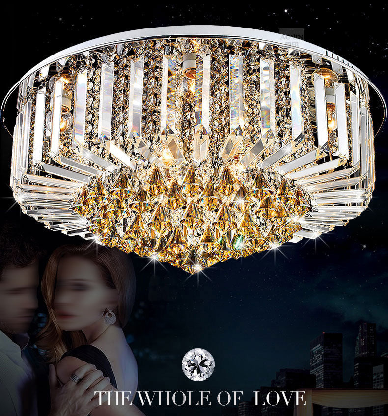 Silver Circular LED Flush Mount in Modern Luxury Style Stainless-Steel Ceiling Light with Crystal Shade