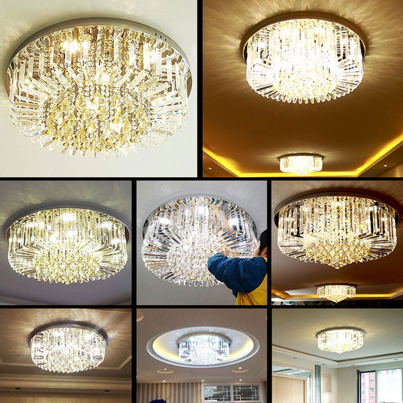 Silver Circular LED Flush Mount in Modern Luxury Style Stainless - Steel Massimale Light con Crystal Shade