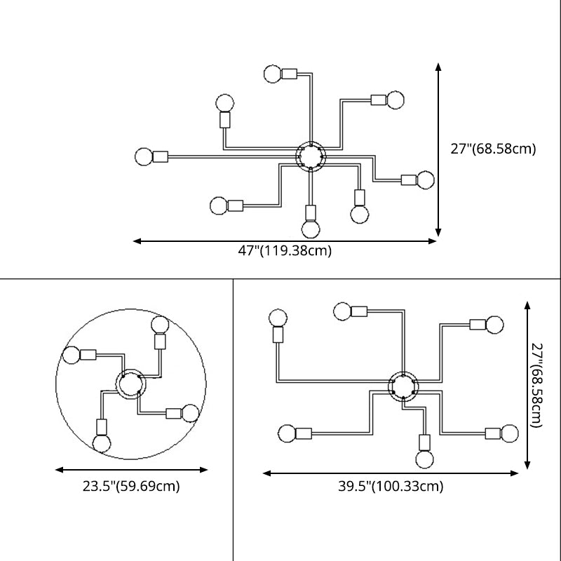 Sputnik Semi Flush Mount Light Fixture Industrial Metallic Ceiling Light Fixtures for Living Room