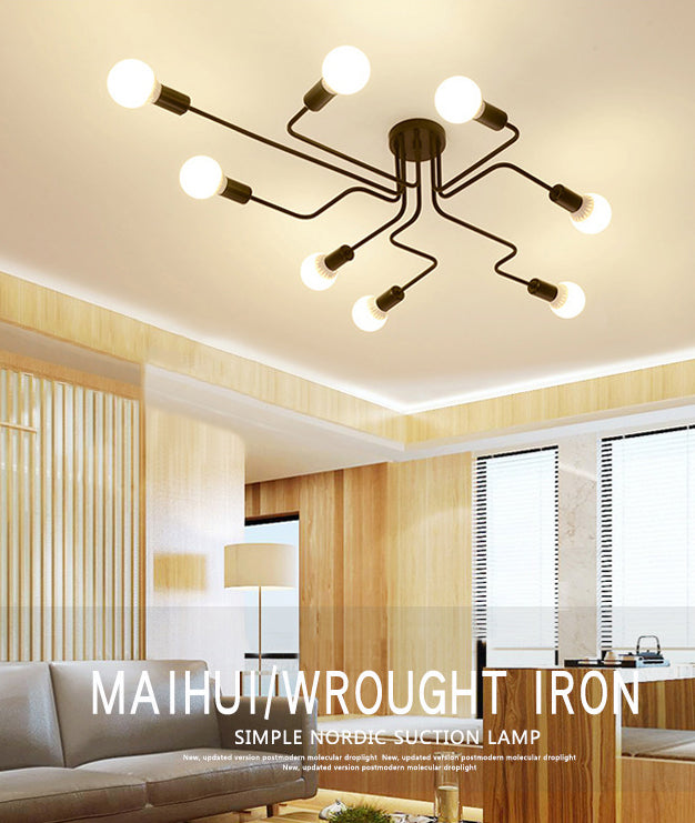 Sputnik Semi Flush Mount Lightture Industrial Metallic Plafond Lighttures pour le salon