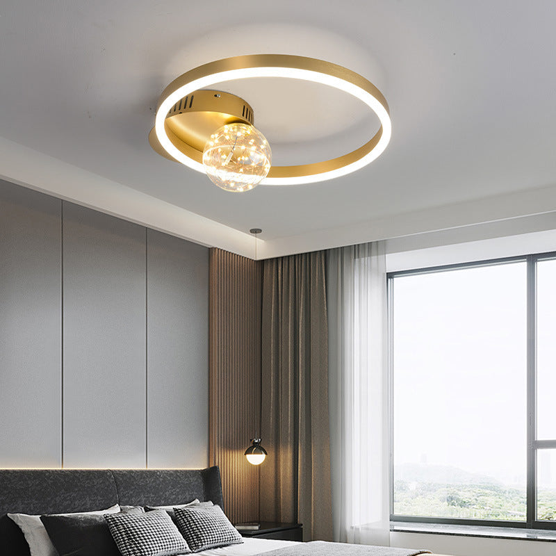 Hoop Shade LED Ceiling Lighting Simplicity Metal Starry Flush Mount with Ball Glass Shade