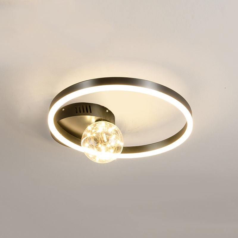 Hoop Shade LED Ceiling Lighting Simplicity Metal Starry Flush Mount with Ball Glass Shade