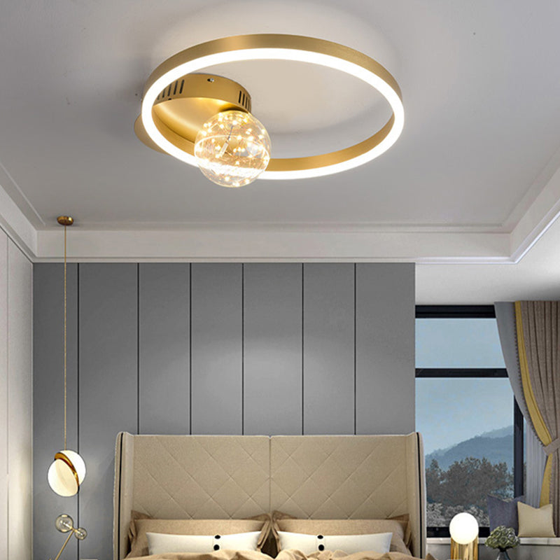 Hoop Shade LED Ceiling Lighting Simplicity Metal Starry Flush Mount with Ball Glass Shade