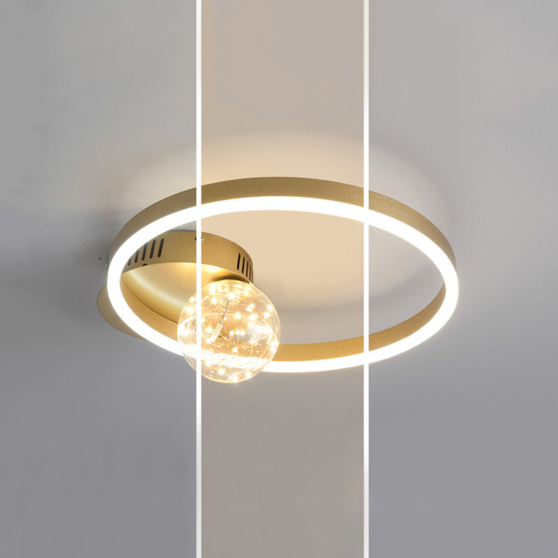 Hoop Shade LED Ceiling Lighting Simplicity Metal Starry Flush Mount with Ball Glass Shade