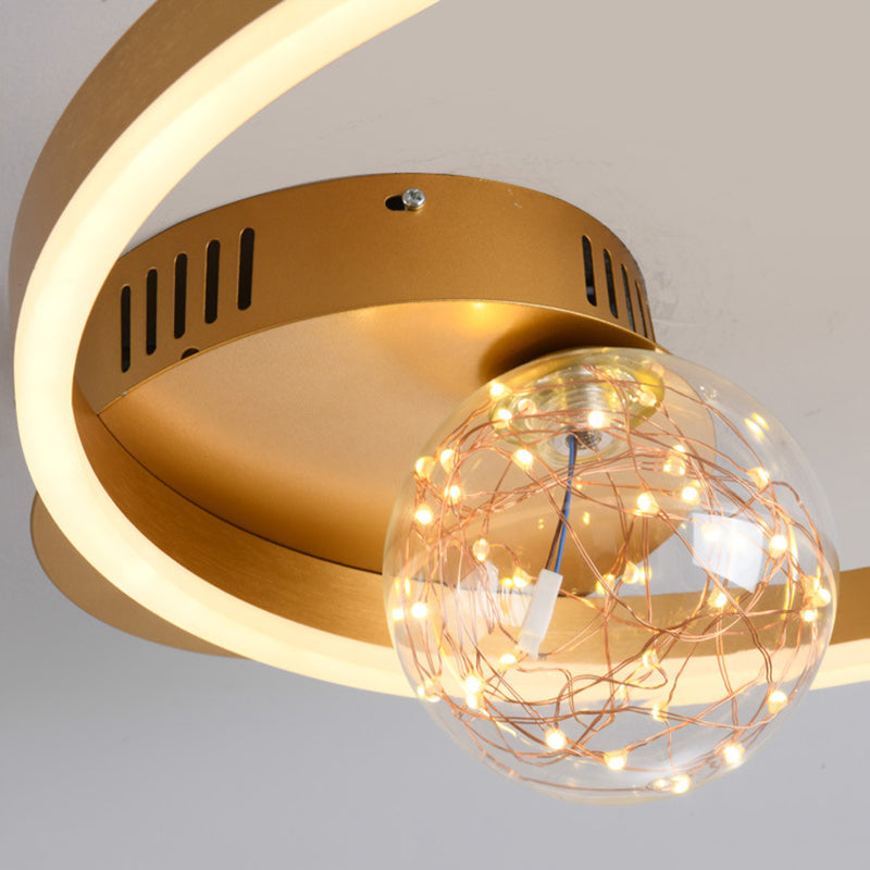 Hoop Shade LED Ceiling Lighting Simplicity Metal Starry Flush Mount with Ball Glass Shade