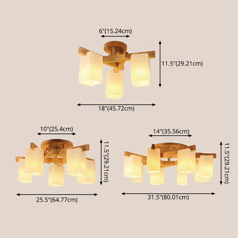 Lámpara de montaje de semi flush rectángulo madera de madera moderna simplicidad de montaje de montura de montaje lámpara de luz