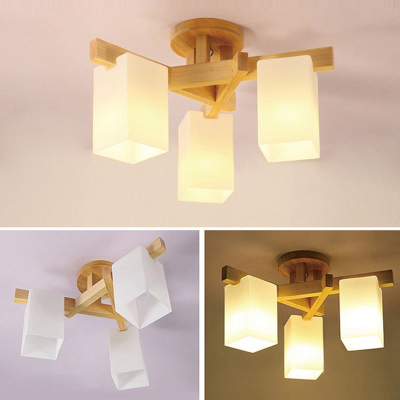 Rectangle Semi Flush Mount Light Fixture Wood Modern Simplicity Flush Mount Ceiling Light Fixture