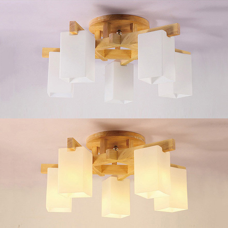 Rectangle Semi Flush Mount Light Fixture Wood Modern Simplicity Flush Mount Ceiling Light Fixture